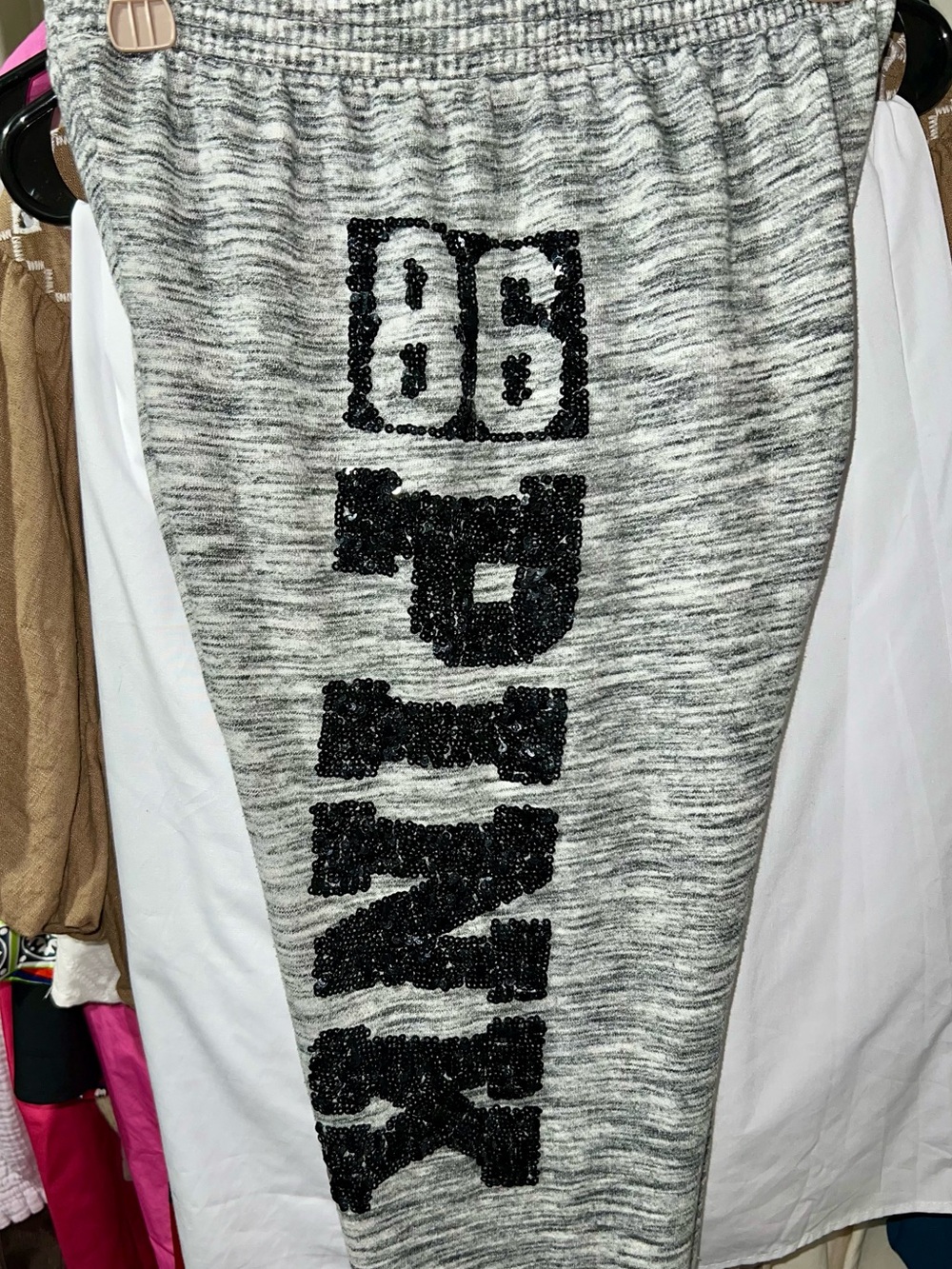 Vintage PINK Victoria's Secret Gray Marled Sequin Bling Logo Hoodie & Jogger Set - Picture 8 of 16